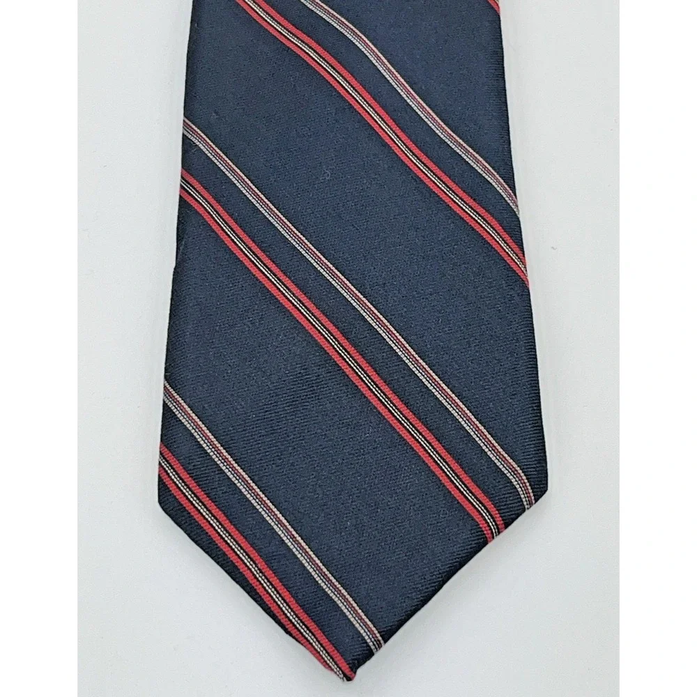 Vintage OSCAR DE LA RENTA Navy Striped Designer Neck Tie 100% Silk  3